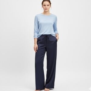 MANDARIN BLUE Women’s Size 14 Wide Leg Navy Linen Pants Trouser Lined Breathable
